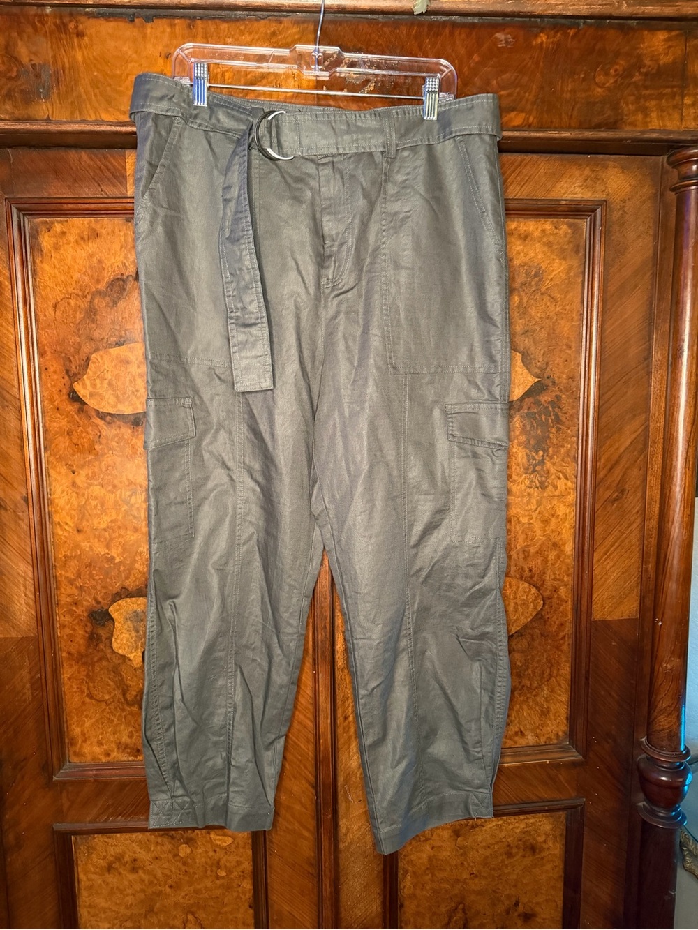 Quince Linen Cotton Blend Belted Cargo Pants Gray XL GUC